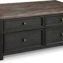 Signature Design by Ashley Tyler Creek Rustic Farmhouse Lift Top Coffee Table with Drawers, Brown & Black