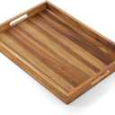 17 Inch Acacia Wood Serving Tray with Handles - Large Wooden Tray for Ottoman, Breakfast in Bed, Dinner, Coffee Table - Decorative Rectangular Tray for Living Room Bedroom Entryway and Kitchen