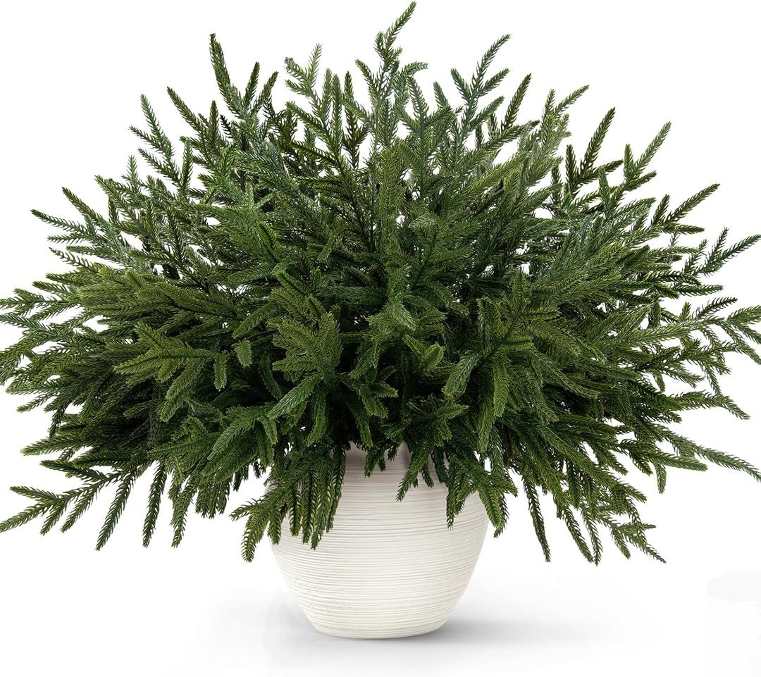 14 Pcs Norfolk Pine Stems, 18 Inch Real Touch Artificial Christmas Norfolk Pine Branch, Faux Greenery Picks for Vase DIY Garland Home Holiday Decor