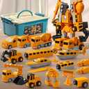Magnetic Transform Engineering Car Assembled Toys with Storage Box, Toddlers 3-4 Magnetic Blocks, Transforming Robot Toys for Kids Age 3-5 4-8 Outdoor Toddler Activities