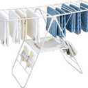 Clothes Drying Rack, Foldable Laundry Drying Racks with Shoe Rack, Free-Standing Large Standing Airer, with Height-Adjustable Wings, Indoor Outdoor Use, White