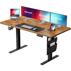 Marsail 55x24 Electric Standing Desk - Adjustable Height Computer Desk with Memory Presets, Storage Bag & Cable Management for Home Office & Gaming Workstations (Vintage Brown)