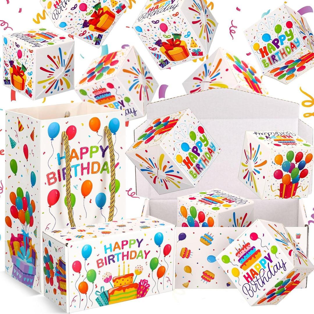 Tenceur 14 Pcs Happy Birthday Exploding Gift Box Set 12 Bounces Boy or Girl Folding Bouncing Gift Box Funny Pop out Money Cash Explosion Gift Box for Women Men Kids Birthday Party Gifts Favors