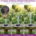 Solar Fountain Pump with 2000mah Battery & Works in Cloudy Day, Glass Solar Water Fountain with 10 LED Lights, 7 Nozzles and 3 Spray Height Adjustments, Solar Bird Bath Fountains for Garden, Pool, Pond