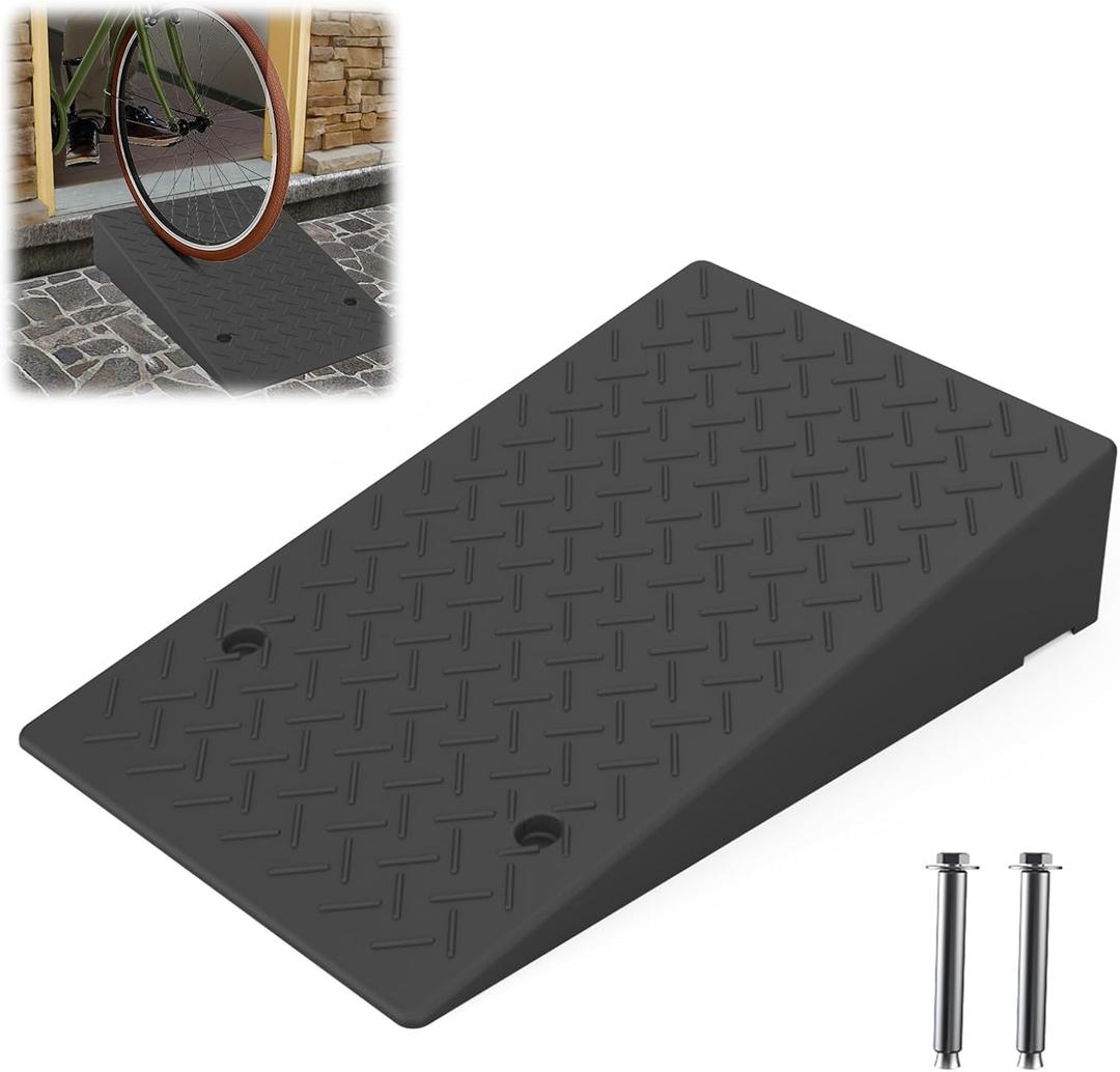 Rubber Threshold Ramp 5.91 Inch Rise, Wheelchair Rubber Door Ramp with Non-Slip Surface, Home Step Ramp with Channel for Wheelchairs/Cars/Scooters(1PCS, 2200LBs Loading)