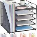 LEKETREE Desk Organizers and Accessories, 5-Tier Paper Letter Tray Organizer with File Holder, Desktop Organizer for Office Supplies (Black)