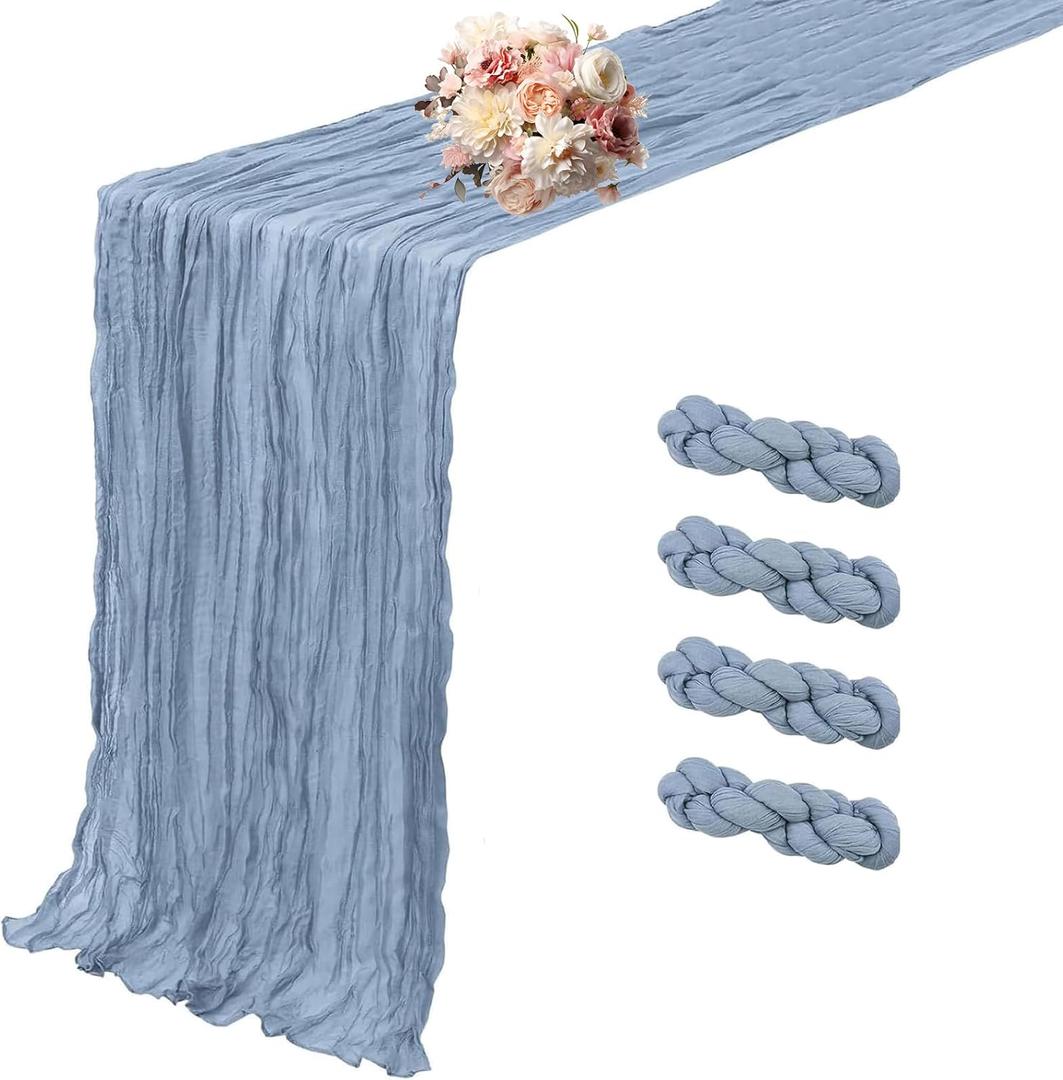 4 Pack Dusty Blue Cheesecloth Table Runner 10 FT Boho Gauze Cheese Cloth Table Runner 120 Inch Long Semi Sheer Rustic Cheese Cloth Fabric Table Runners for Wedding Birthday Party Decorations