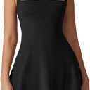 QINSEN Tennis Dress for Women Square Neck Cross Back Flare Active Workout Dress Built in Shorts Black XL