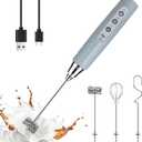 YUSWKO Handheld Milk Frother for Coffee, Rechargeable Drink Mixer with 3 Heads 3 Speeds Electric Whisk Coffee Frother For Latte, Cappuccino, Hot Chocolate, Egg - Cement Gray