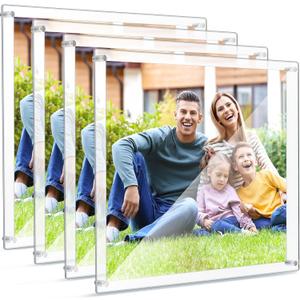 Chunful 4 Packs 16 x 20 Inch Floating Acrylic Frame Clear Frameless Picture Frame Wall Mount Double Panel for Photo Artwork Certificates Diplomas Poster Display(Silver Accessories)