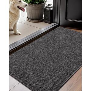 Color&Geometry Thin Door Mat Indoor Entrance Non Slip Rubber Backed, 24"x36" Indoor Door Mats for Entryway, Dirt Trapper Doormat, Washable Front Door Rugs, Charcoal Grey