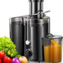 QCen Juicer Machine, 500W Centrifugal Juicer Extractor with Wide Mouth 3 Feed Chute for Fruit Vegetable, Easy to Clean, Stainless Steel, BPA-free (Metallic Black)