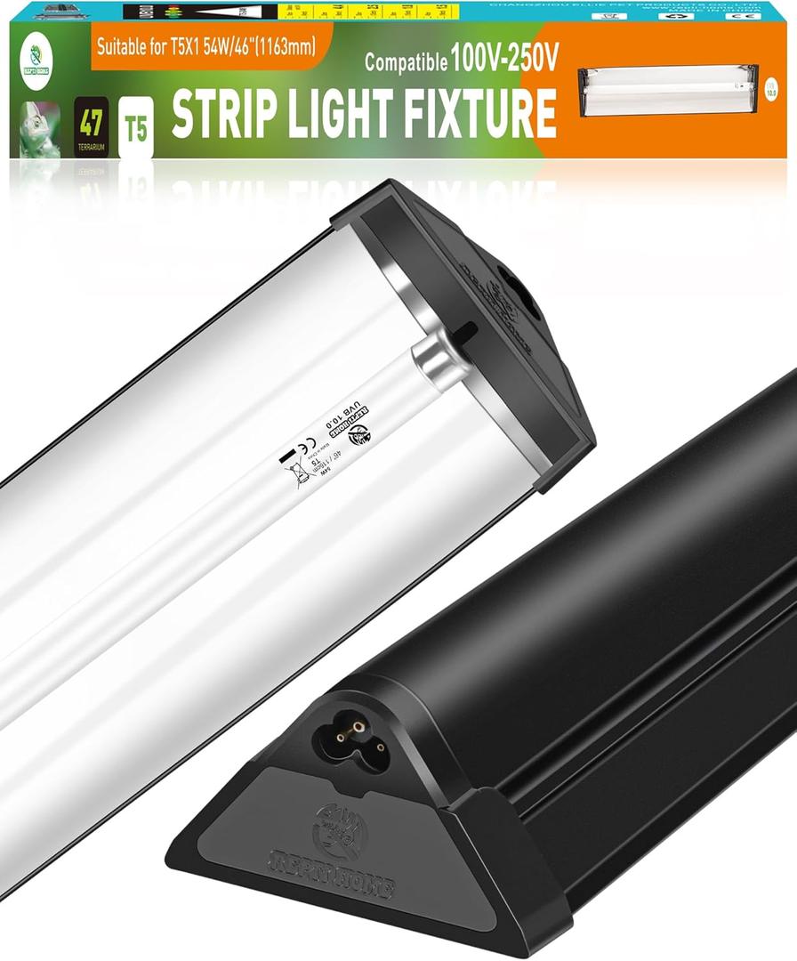 T5 UVA UVB Reptile Light Combo Kit(100V-250V Wide Voltage), Reptile Light Fixture with UVB 10.0 Fluorescent Tube, 54W UVA UVB Lamp Bulb for Bearded Dragon Tortoise (T5 54W Combo Kit)
