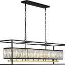 Vezzio Large Rectangular Crystal Chandelier 10 Lights Modern Farmhouse Rectangle Black Chandeliers Hanging Pendant Light Fixture for Dining Kitchen Island, L50 inch, Extra Large