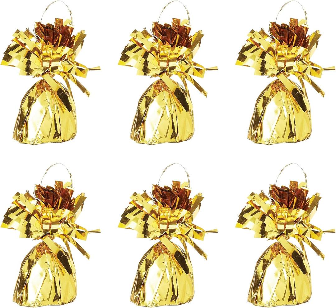 Beistle Metallic Wrapped Balloon Weight  6 Pack, Gold Balloon Centerpiece Bouquet Holders, Party Decoration Accessories for Birthdays, Weddings, Graduations, and Retirement Celebrations, 6 Oz