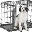 MidWest Homes for Pets Medium Dog Crate | Midwest Life Stages 30' Double Door Folding Metal Dog Breed Crate | Divider Panel,Floor Protecting Feet & Dog Pan | 30.6L x 19.3W x 21.4H Inches (Black)
