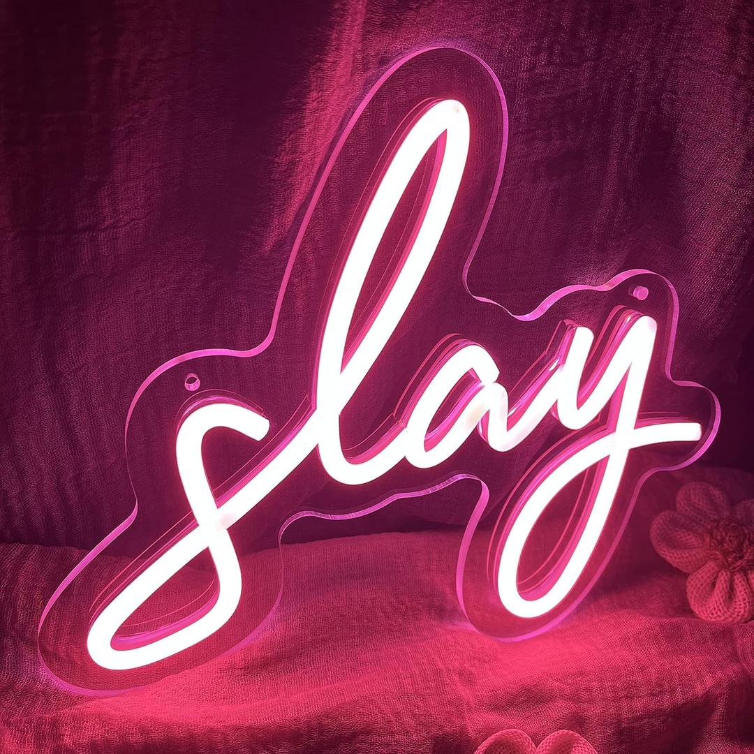 Pink Slay Neon Sign Adjustable lighting Led Neon Light for Bedroom Wall preppy girls aesthetic Dorm Y2k Cute bratz Room Decor (Prink)