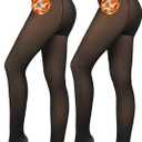 2 Pack Fleece Lined Tights Sheer Winter - Fake Translucent Tights Winter Thick Warm Pantyhose Sheer Women Leggings (Medium, Black+black)