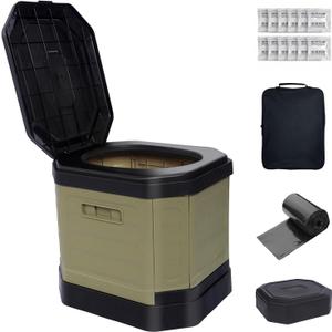 RWORCP Portable Camping Toilet, Portable Travel Folding Toilet with Lid for Adults and Kids, Portable Potty for Camping, Hiking, Car Travel, Truck, RV, Boating, Road Trips, Beach (Khaki)
