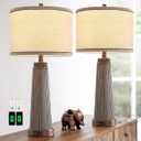 Set of 2 Farmhouse Table Lamps for Living Room, 3 Way Dimmable Touch Table Lamp with Dual USB Ports, Rustic Vintage Nightstand Lamp for Bedroom Bedside End Table Entryway, 2 Bulbs Included (Bronze)