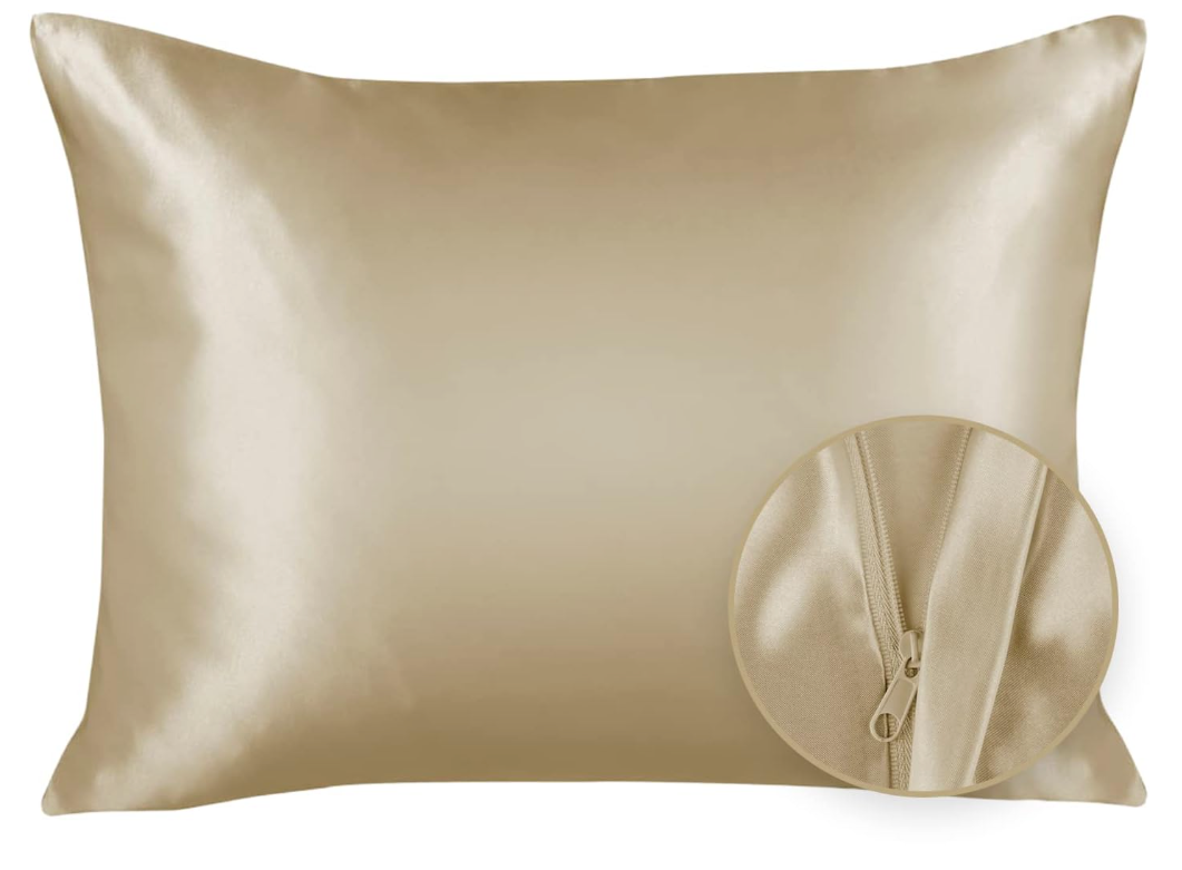 Blissford Luxury Champagne Satin Pillowcase with Zipper Closure, Queen 2-Pack