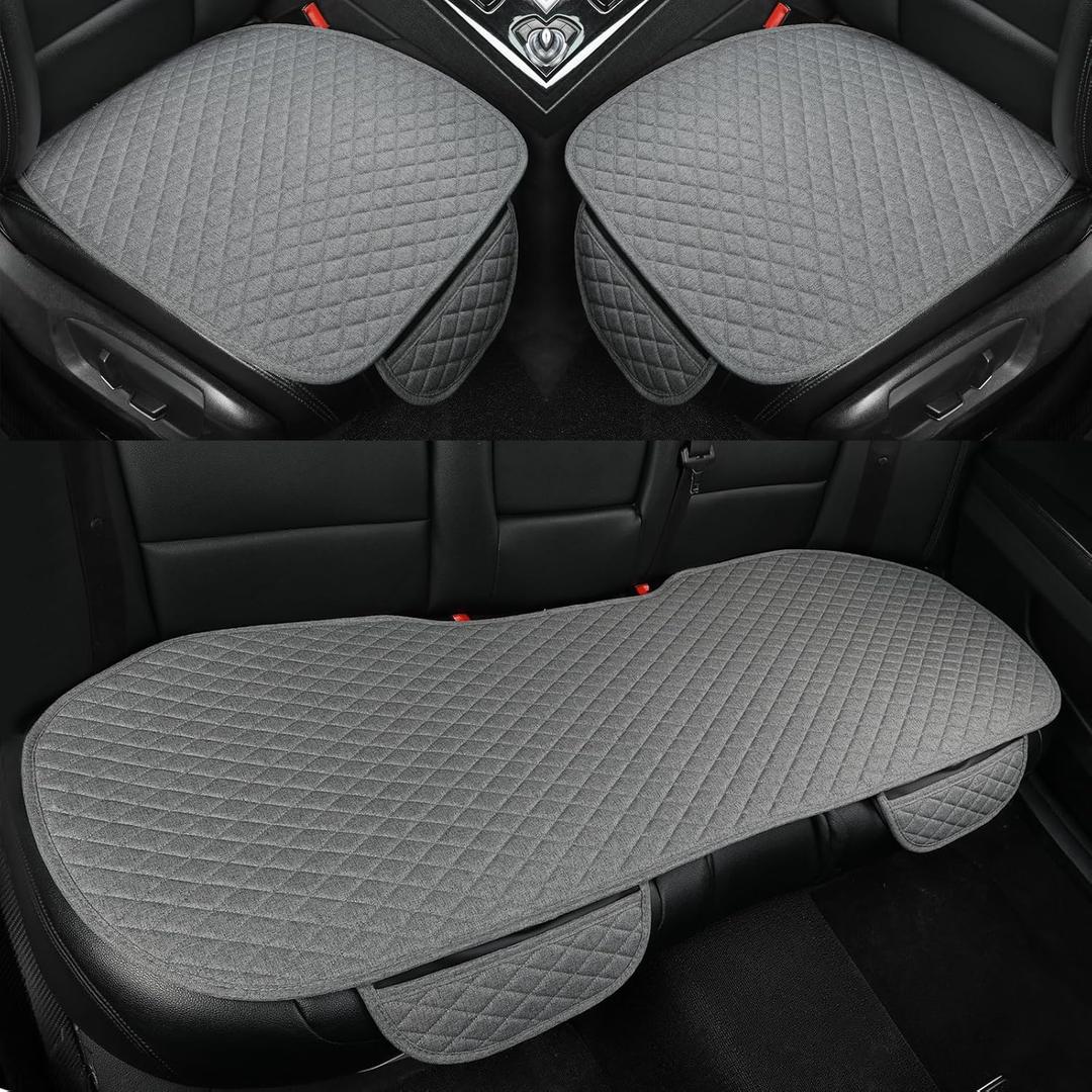 West Llama Linen Car Seat Covers, Bottom Seat Covers for Cars Include 1 Pair Front Driver Seat Pad Mat and 1 Rear Bench Cover Universal Fits 90% Vehicles, SUVs, Cars, Sedans (3Piece-Gray)