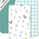 3 Pack Cotton Bassinet Sheets - 33"x19" for Baby Delight, Jimglo, BabyBond, BCOL, Maxi-COSI and Most Regular Bedside Sleeper, Ultra Soft & Skin Friendly Bassinet Fitted Sheets, Green Leaf