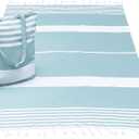 Turkish Beach Towel And Tote Bag - Beach Bag Tote And Turkish Towel Set. Travel, Picnic Blanket, Yoga. Women or Men. (Aqua)
