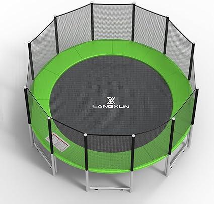 LANGXUN Universal Trampoline Repalcement Safety Pad, 8ft 10ft 12ft 14ft 15ft 16ft Waterproof Surround Spring Foam Cover for Round Frame (Green, 14ft)
