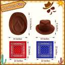 Haysandy 24 Pieces Western Cowboy Hat Set, Felt Cowboy Themed Party Hats with Paisley Bandanas for Kids Costume Party(Brown, Red, Blue), Hat: about. 11.8 x 10 x 4 inches