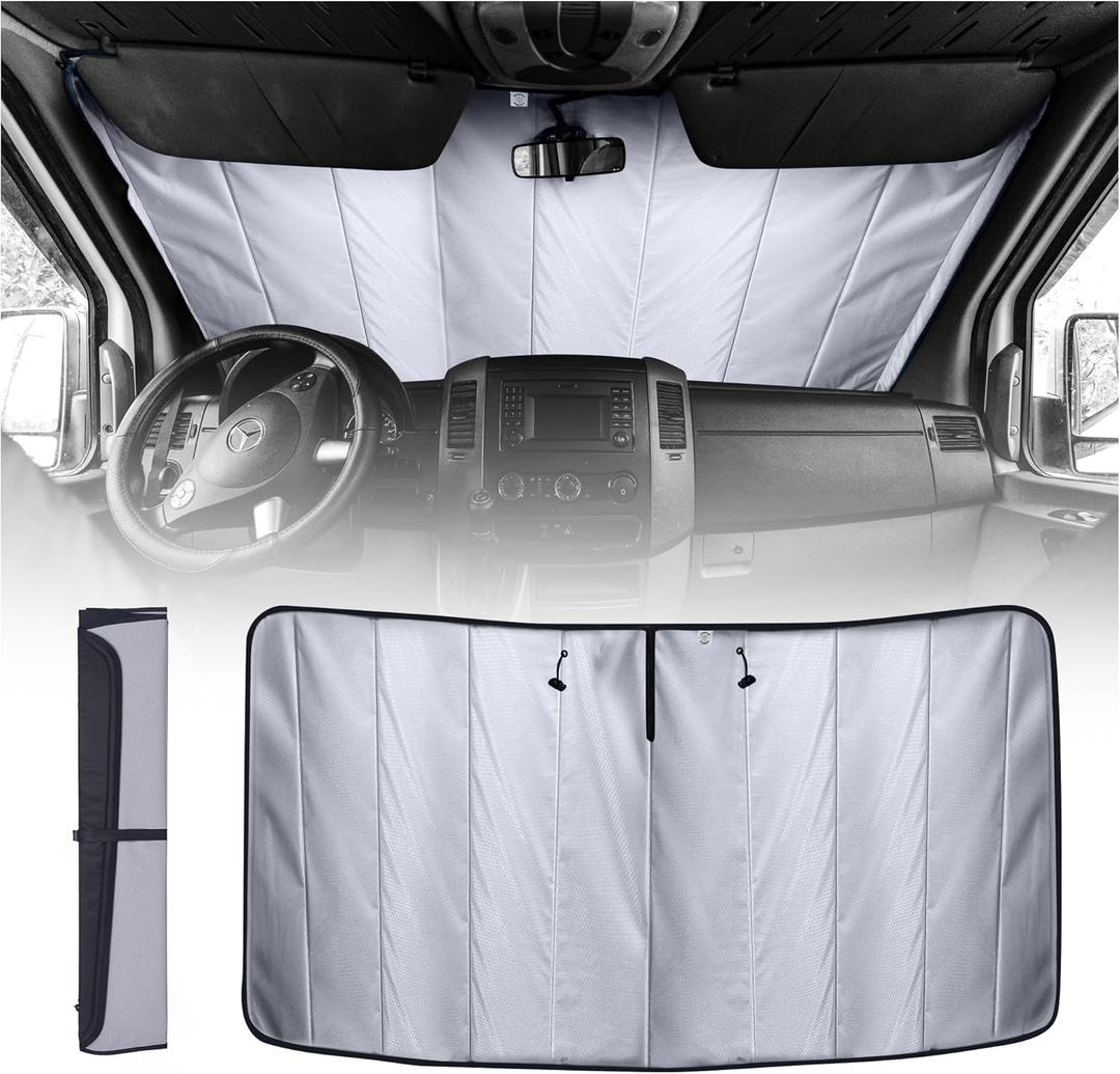 Insulated Blackout Front Window Covers for Mercedes Benz Sprinter, Campervan Accessories, Vanlife Must Have Sun Shades and Van Life