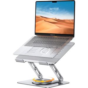 Lamicall Adjustable Laptop Stand for Desk - 360 Rotating Base Ergonomic Computer Stand, Aluminum Laptop Riser Foldable Portable for Office Home fits MacBook Neo Air Pro, Dell, HP (10-17.3'') - Silver