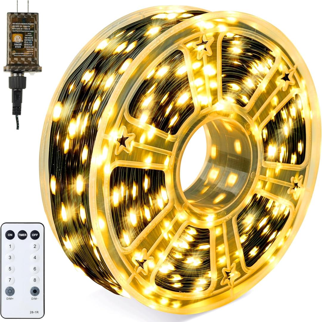 Joiedomi 1200 LED Christmas Lights Outdoor,394 FT Warm White Christmas Tree Lights with 8 Modes Timer, PVC Green Wire String Lights with Reel for Indoor Outdoor Holiday Xmas Eve Night Decorations