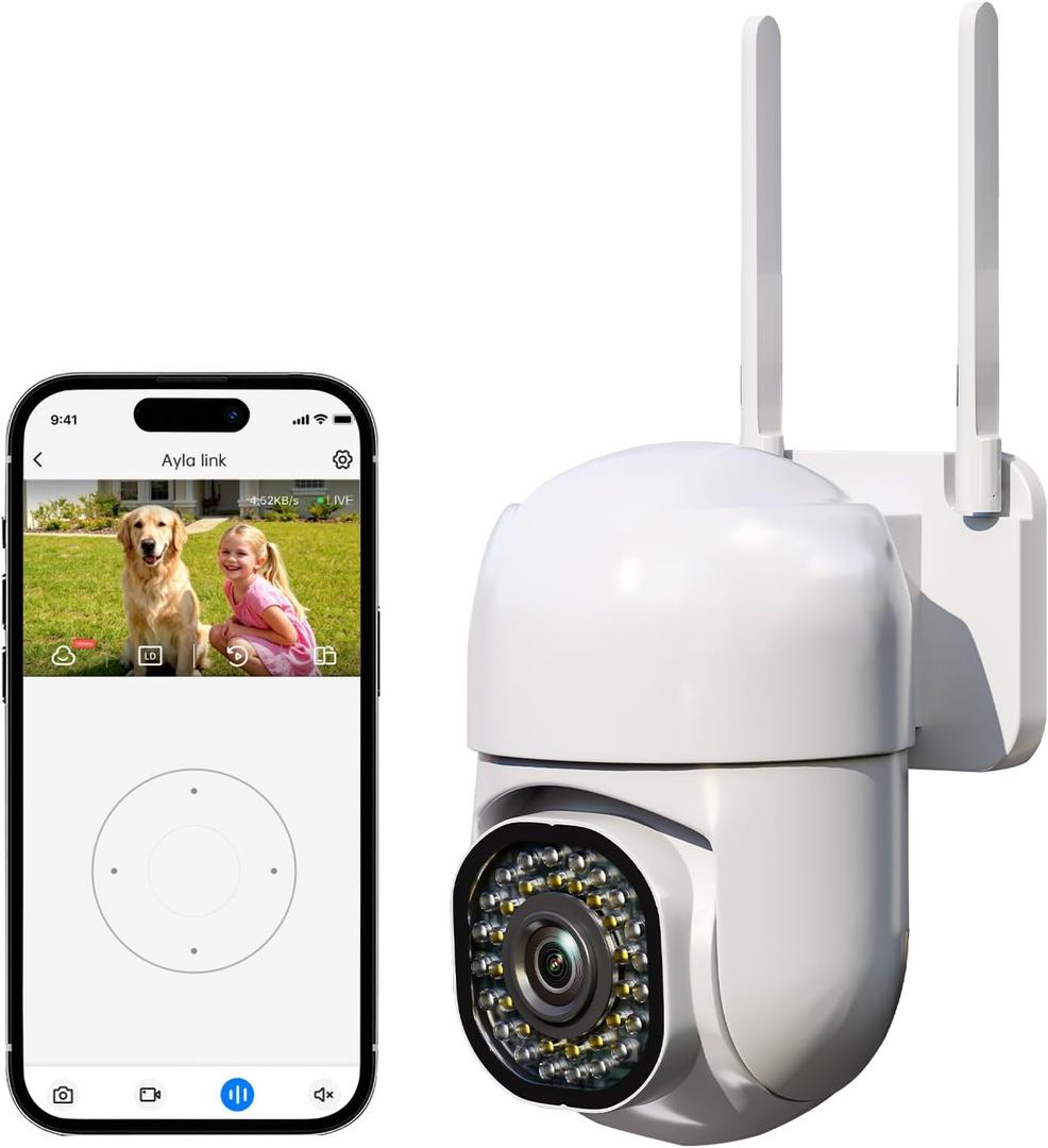 3MP Security Camera Outdoor, 2K HD Cameras for Home Security, Support 2.4GHz WiFi, 360 PTZ Auto Tracking, 2-Way Audio, Motion Detection and Siren, Cloud/SD Storage, Waterproof (1 Pack-3.3 ft USB-C Cable)