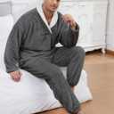 Arssm Mens Fluffy Pajamas Set 2 Piece Fleece Pjs Loose Plush Winter Warm Cozy Loungewear Sleepwear (Gray, M)