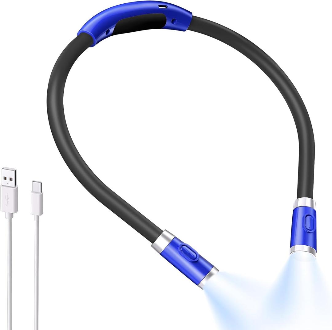 LUXJET Neck Reading Light & Book Lights - 3 Color & 6 Brightness, Flexible Arm, 80H Rechargeable - Christmas Gift White Elephant Gifts for Book Lovers (Dark Blue)