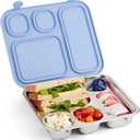 Elk and Friends Kids Stainless Steel Bento Box with Silicone Lid | Leak-proof | Toddler Lunch Container | 4 Compartments | Dishwasher Safe (Misty Blue)
