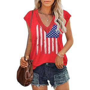 Zeagoo Women's Summer Casual V Neck Cap Sleeve Tank Tops Guipure Lace Shirt Blouse, S