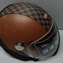 Leather Motorcycle Helmet Dual Visor 3/4 Open Face Motorcycle Helmet for Men & Women, DOT Approved Unisex Retro Half Helmet，Motorbike Casco for Moped Cruiser (Brown, L)
