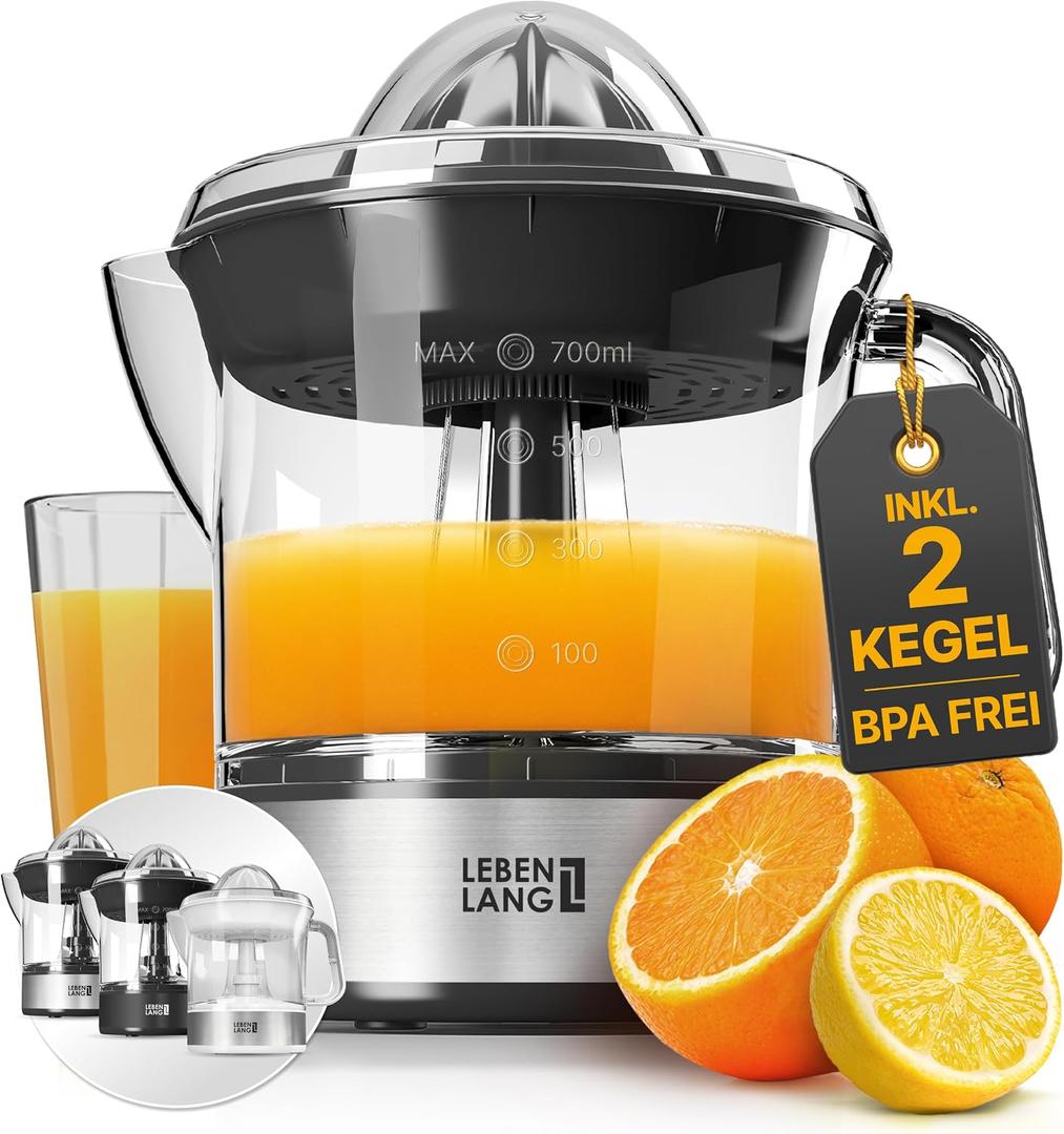 LEBENLANG Orange Juicer Electric - 2 cones & BPA-free I High juice yield & Large Volume I 24oz Lemon Juicer Squeezer I Electric Citrus Juicer Orange Juice Press Juicers Exprimidor De Naranjas Limones