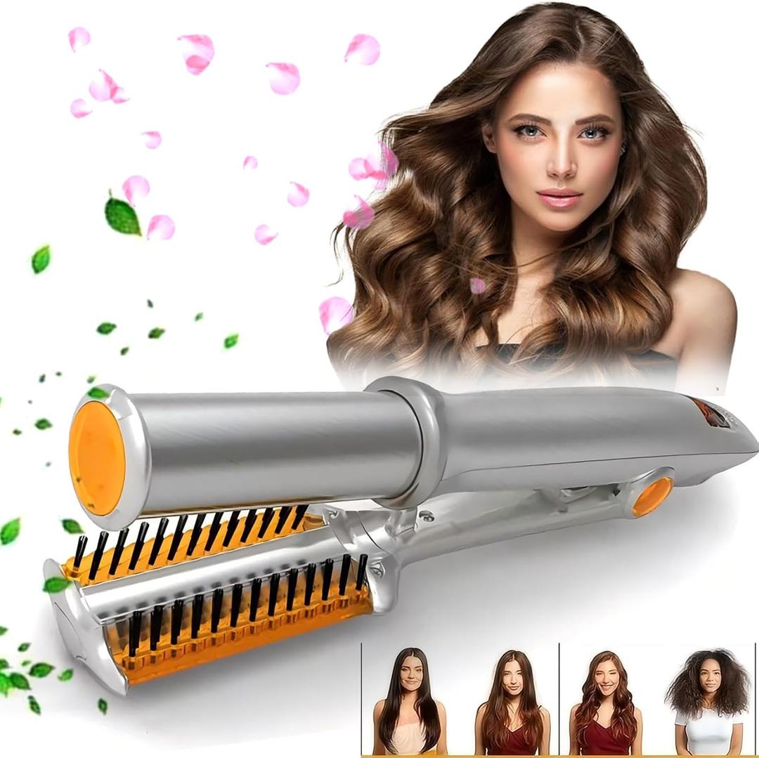 2-in-1 Rotating Hair Curler & Straightener with Auto Curl Technology with 3 Temperature Settings, Auto-Rotating Hair Styler for Waves & Curls, Travel for Girls Women