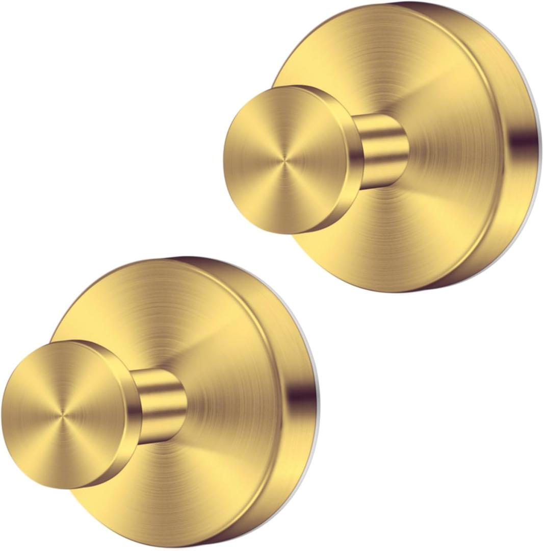 Gold Waterproof Suction Cup Hooks, 2-Pack Heavy Duty Stainless Steel No Drill Shower Hooks for Hanging Towels, Robes, Loofahs, Holder Holds Strong on Tile, Glass, Mirror, Wall, Bathroom Door