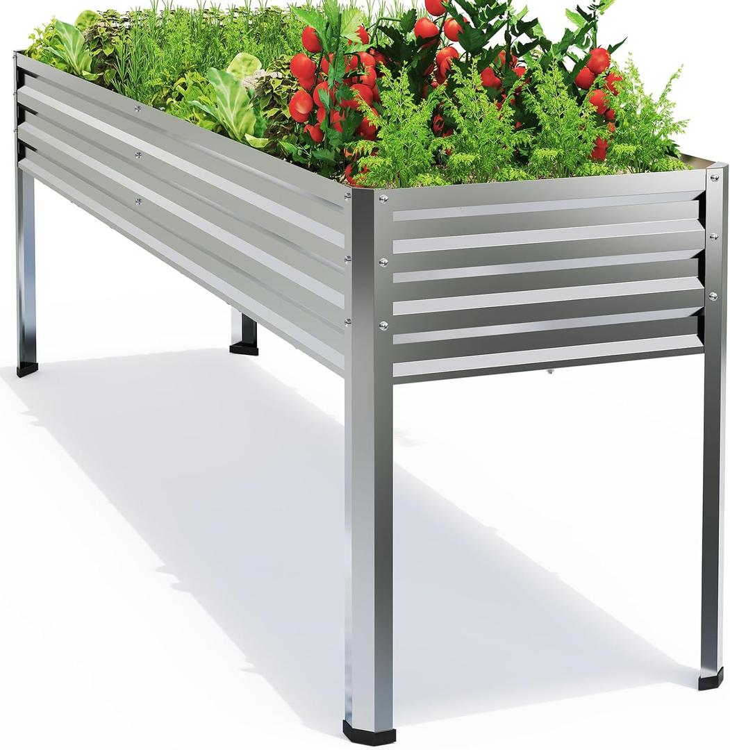 Galvanized Raised Garden Bed with Legs, 722432in Large Metal Elevated Raised Planter Box with Drainage Holes for Backyard, Patio, Balcony, 700lb Capacity