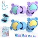 Kids Ear Plugs 2 Pairs(6-12 yrs), Reusable Noise Cancelling Earplugs, Silicone Noise Sensitivity Ear Plugs for Children/Small Ears, Ear Protection for Concerts/Flying/School/Playtime, Blue+Purple