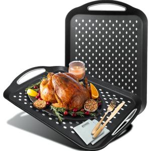 ECOIOU Larger Nonslip Food Serving Tray, 17.9'' x 12'' Grippy Handles Surface Bottom Design, Perfect Trays for Eating, Lap, TV, Couch, Black, Set of 2
