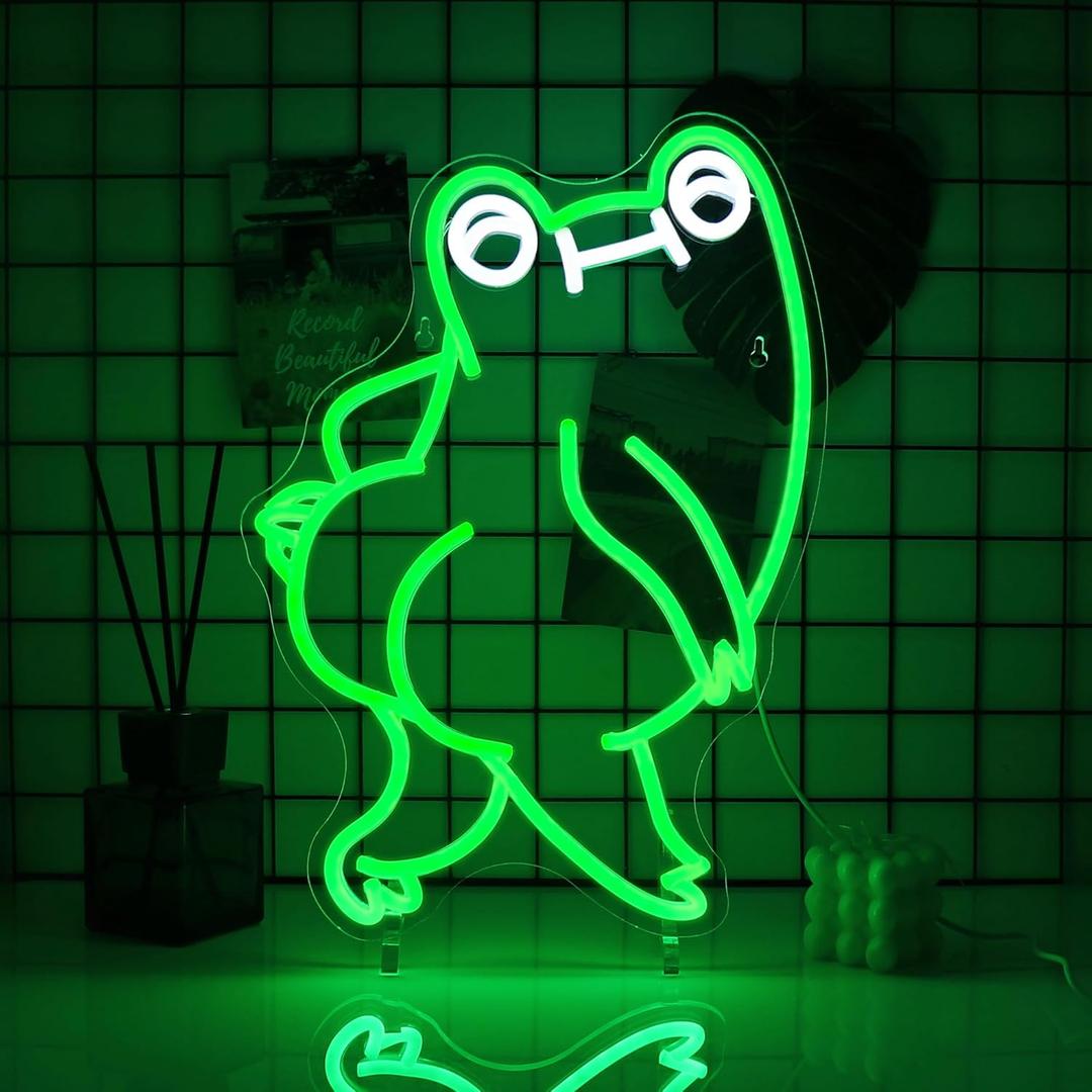 Funny Frog Neon Sign for Wall Decor Led Neon Signs Light Bar Decor Up Sign Room Decoration Neon Lights Sign Frog Decor USB Powered for Man Cave Lamp