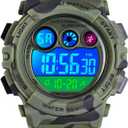 Kids Digital Sport Watch for Boys Girls, Kid Waterproof Electronic Multi Function Casual Outdoor Watches, 7 Colorful LED Luminous Alarm Stopwatch Camouflage Wristwatch