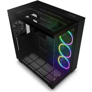 NZXT H9 Elite Dual-Chamber ATX Mid-Tower PC Gaming Case - Includes 3 x 120mm F120 RGB Duo Fans w/ Controller - Glass Front, Top & Side Panels - 360mm Radiator Support - Cable Management - Black