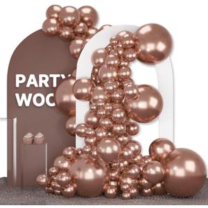 PartyWoo Metallic Rose Gold Balloons, 142 pcs Rose Gold Metallic Balloons Different Sizes Pack of 18 Inch 12 Inch 10 Inch 5 Inch Rose Gold Balloons for Balloon Arch, Party Decorations, Rose Gold-G107