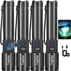 4Pack Rechargeable Flashlights High Lumens 10000LM, Super Bright Flashlight with LCD Digital Display, 5 Modes Adjustable Flash Light, LED Flashlight Powerful, Tactical Flashlights for Home